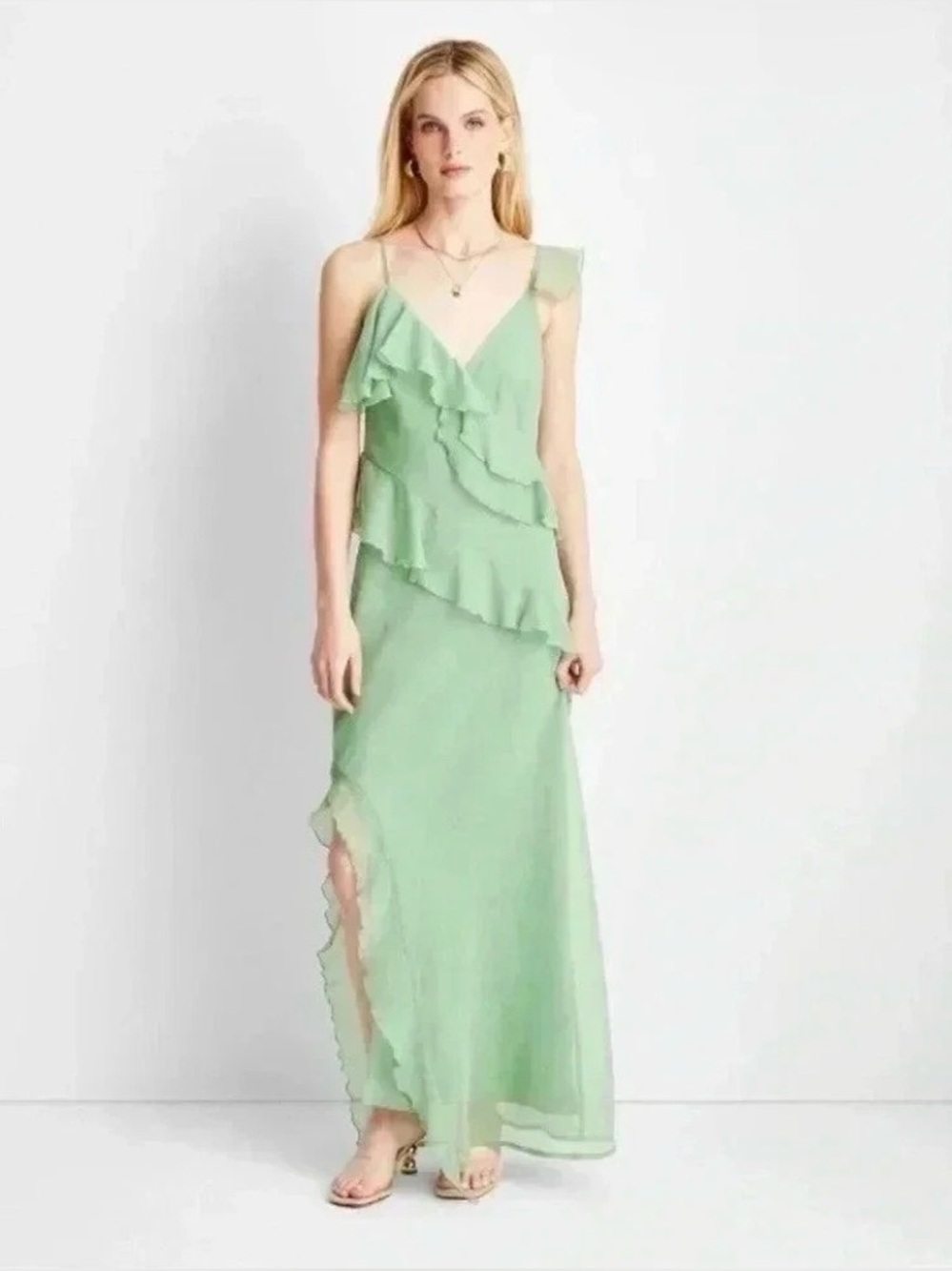 NWT Women's Ruffle Ankle Length Dress - Future Collective  Jenee Naylor Green